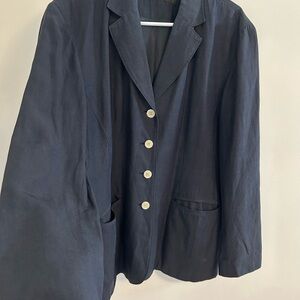 Finite Studio Silk Linen Blend Women’s‎ Navy Blue Blazer Size 12 Work Business